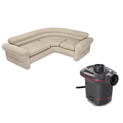 INTEX Inflatable Corner Sectional Sofa & 12V Quick-Fill Corded Electric Air Pump