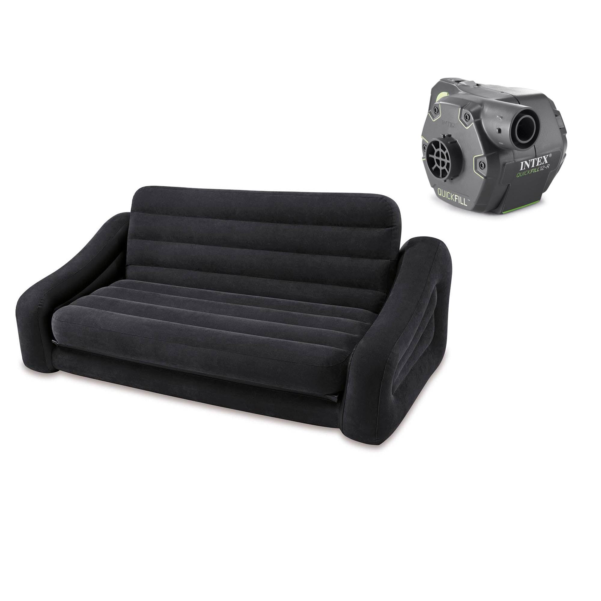 Intex Inflatable Sofa and Pull-Out Queen Mattress with Cordless Electric Pump