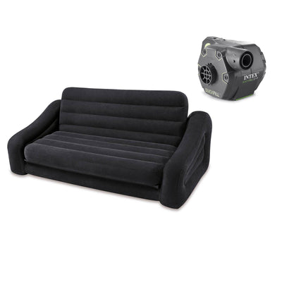 Intex Inflatable Sofa and Pull-Out Queen Mattress with Cordless Electric Pump