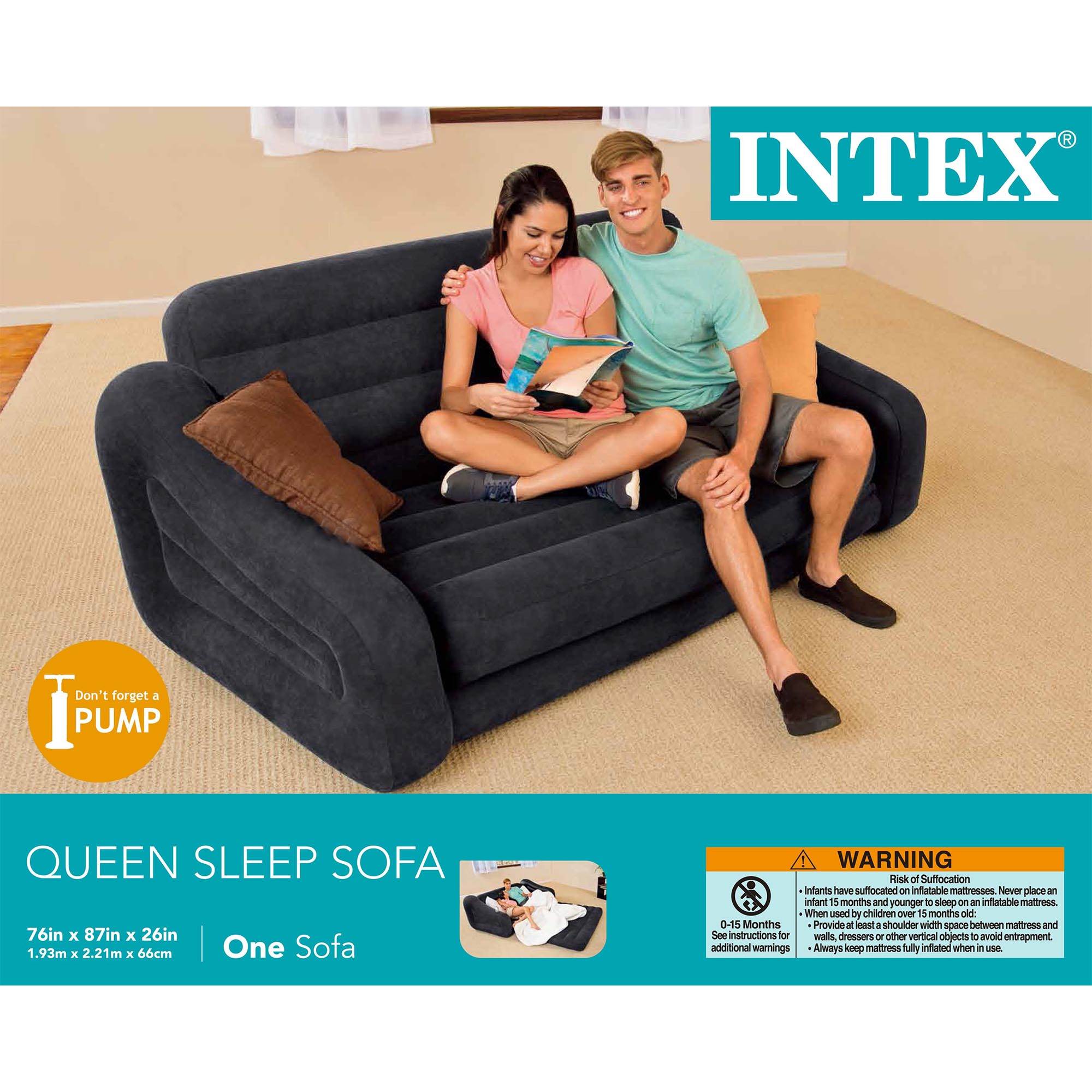 Intex Inflatable Sofa and Pull-Out Queen Mattress with Cordless Electric Pump