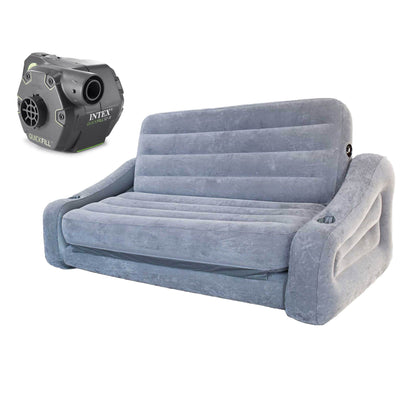 Intex Inflatable Sofa and Queen Air Mattress with Cordless Electric Air Pump