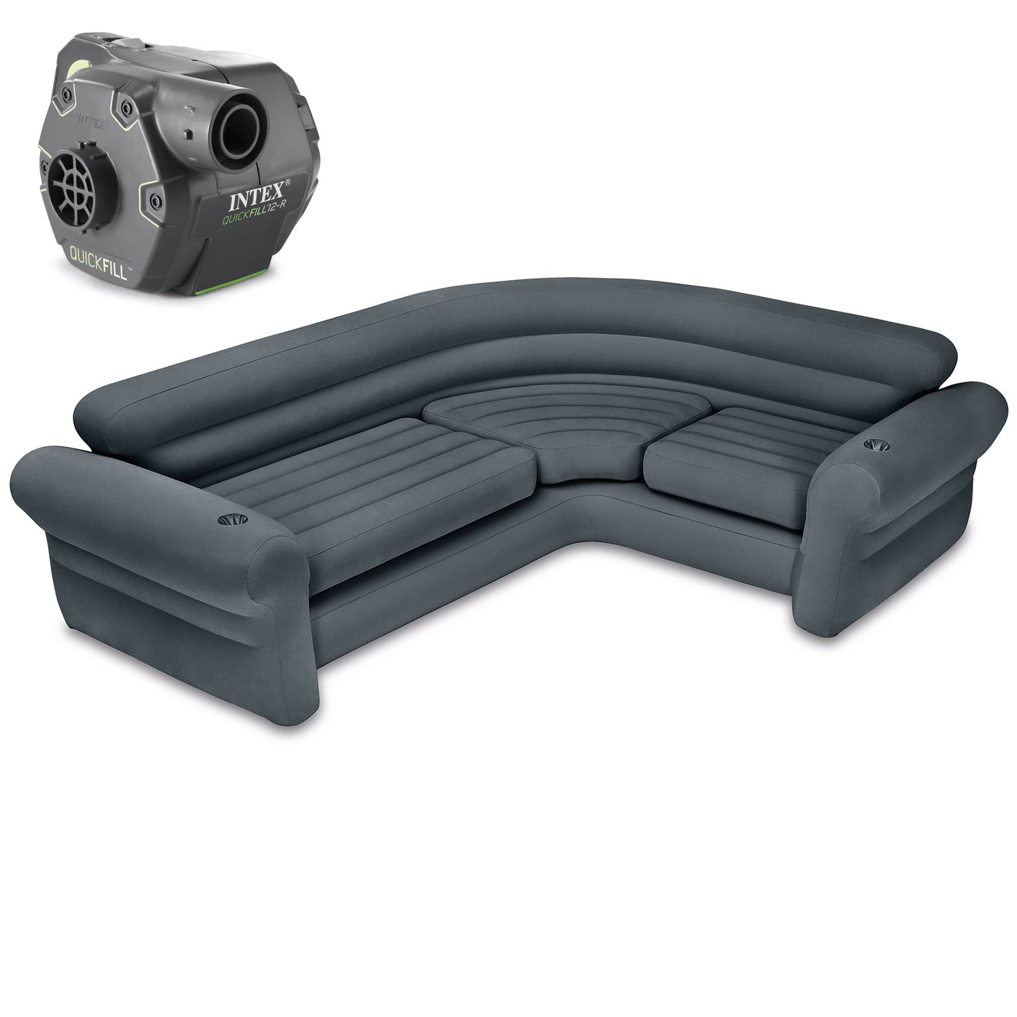Intex Inflatable Indoor Corner Couch with Cupholders and Electric Air Pump