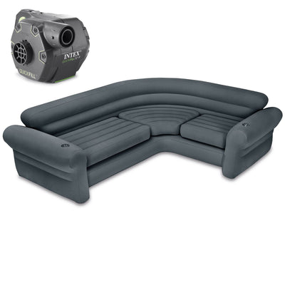 Intex Inflatable Indoor Corner Couch with Cupholders and Electric Air Pump
