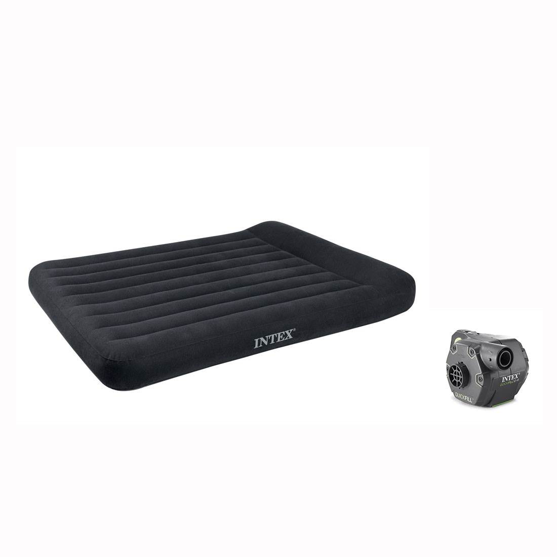 Intex Classic Full Air Mattress w/Built In Pillow Rest/Pump & 120 Volt Pump