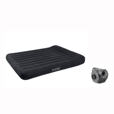 Intex Queen Classic Pillow Rest Airbed w/ Pump & 120 Volt Electric Cordless Pump
