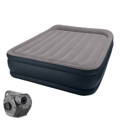 Intex Deluxe Pillow Rest AirBed w/Pump, Queen & 120 Volt Rechargeable Pump