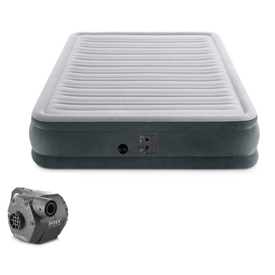 Intex Dura Beam Queen Air Bed Mattress with Built In Pump & 120V Electric Pump