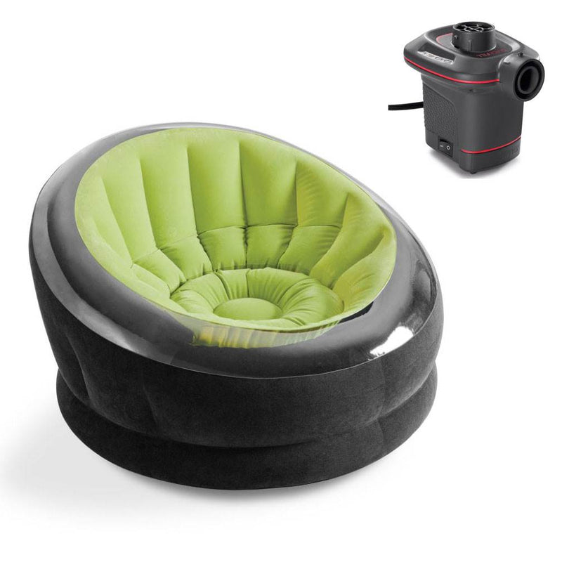 Intex Empire Inflatable Lounge Chair, Green & Intex 12V Corded Electric Air Pump - VMInnovations