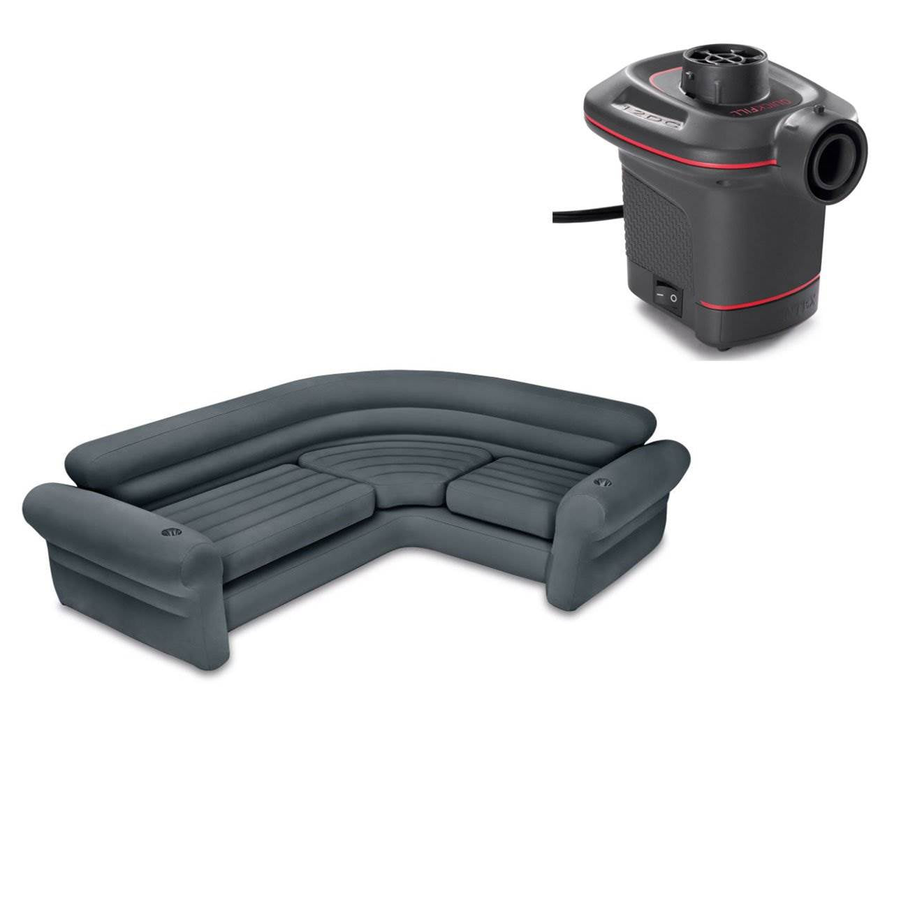 Intex Inflatable Corner Sectional Sofa w/ Cupholders & 12V Corded Electric Pump - VMInnovations