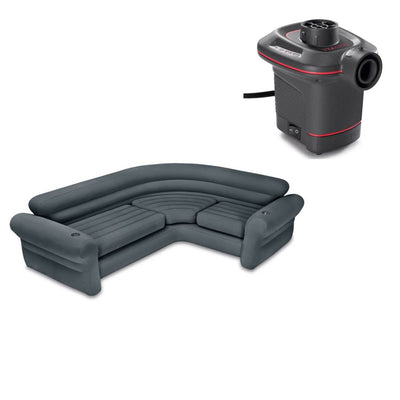 Intex Inflatable Corner Sectional Sofa w/ Cupholders & 12V Corded Electric Pump - VMInnovations