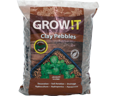 GROW!T GMC10L Hydroponic 100% Natural Clay Pebbles, .35 Cubic Feet/10 Liter Bag - VMInnovations