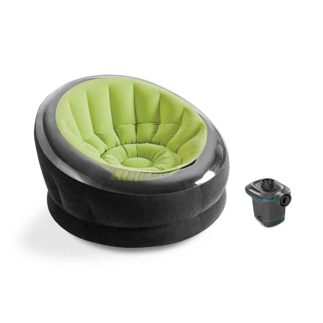 Intex Empire Lime Green Inflatable Blow Up Lounge Dorm Camping Chair & Air Pump