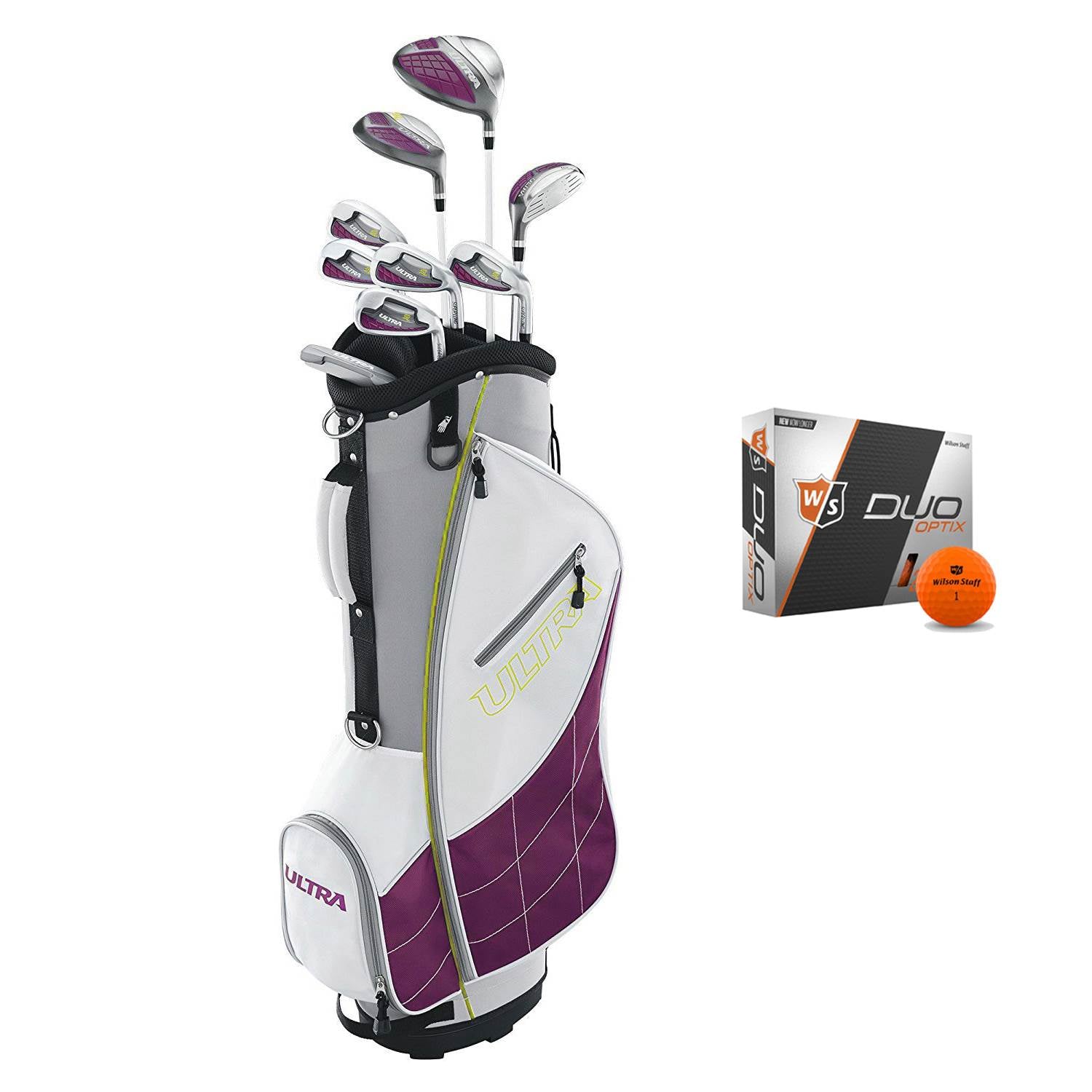 Wilson Ultra Womens Right Handed Super Long Golf Club Set with Cart Bag & Balls