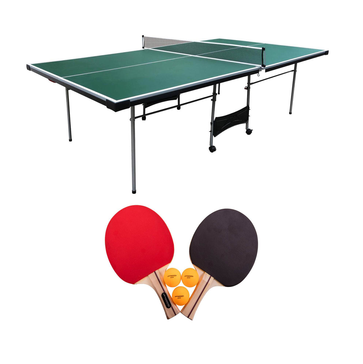 Lancaster 4 Piece Folding Table Tennis Table w/ 2 Rackets and 3 Orange Balls