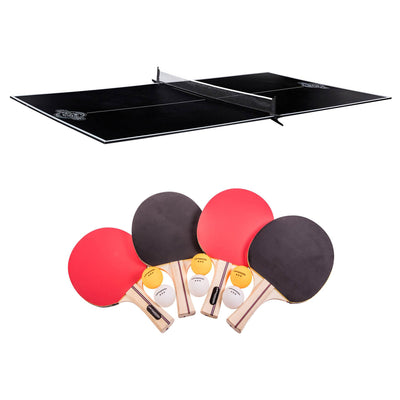 Lancaster 2 Piece Table Tennis Table w/ 4 Rackets and 6 Orange Ping Pong Balls