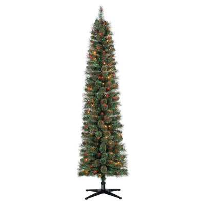 Home Heritage Stanley 7' Artificial Pine Christmas Tree w/ Colored Lights (Used)