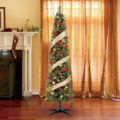 Home Heritage Stanley 7' Artificial Pine Christmas Tree w/ Colored Lights (Used)