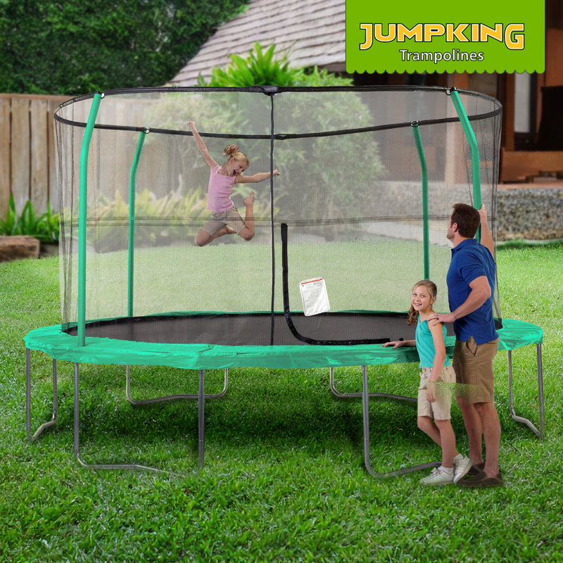 JumpKing JK1418C2 14 Foot Padded Enclosed Round Trampoline with G3 Poles, Green