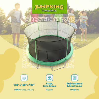 JumpKing JK1418C2 14 Foot Padded Enclosed Round Trampoline with G3 Poles, Green - VMInnovations