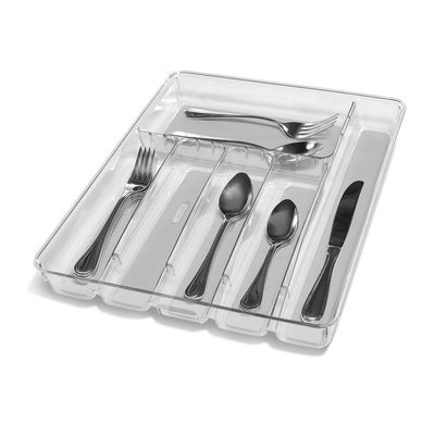 MadeSmart Clear Large Kitchen Silverware Tray Drawer Organizer, White (2 Pack) - VMInnovations