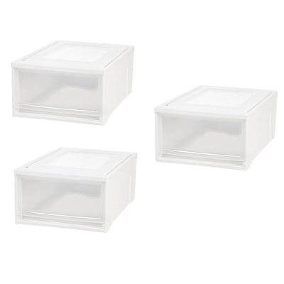 IRIS 30 Quart Medium Stackable Plastic Storage Chest Drawer Bin, White (6 Pack)