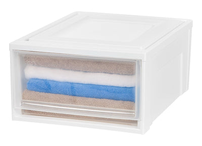 IRIS 30 Quart Medium Stackable Plastic Storage Chest Drawer Bin, White (6 Pack)
