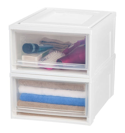 IRIS 30 Qt Medium Stackable Plastic Chest Drawer Bin, White (3 Pack)(Open Box)