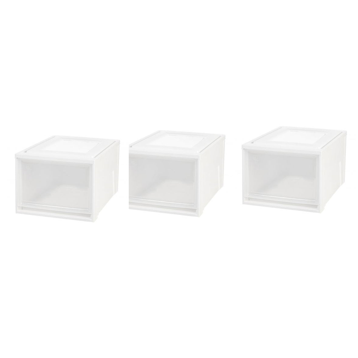 IRIS USA 43 Quart Deep Box Stackable Plastic Storage Chest Drawer, White, 3 Pack
