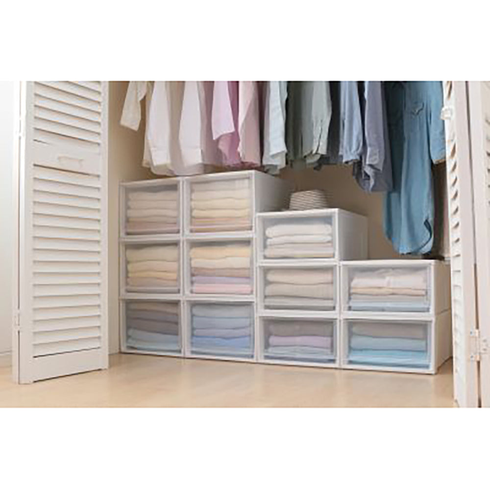 IRIS USA 43 Quart Deep Box Stackable Plastic Storage Chest Drawer, White, 3 Pack