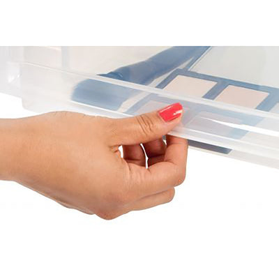 IRIS USA 43 Quart Deep Box Stackable Plastic Storage Chest Drawer, White, 3 Pack