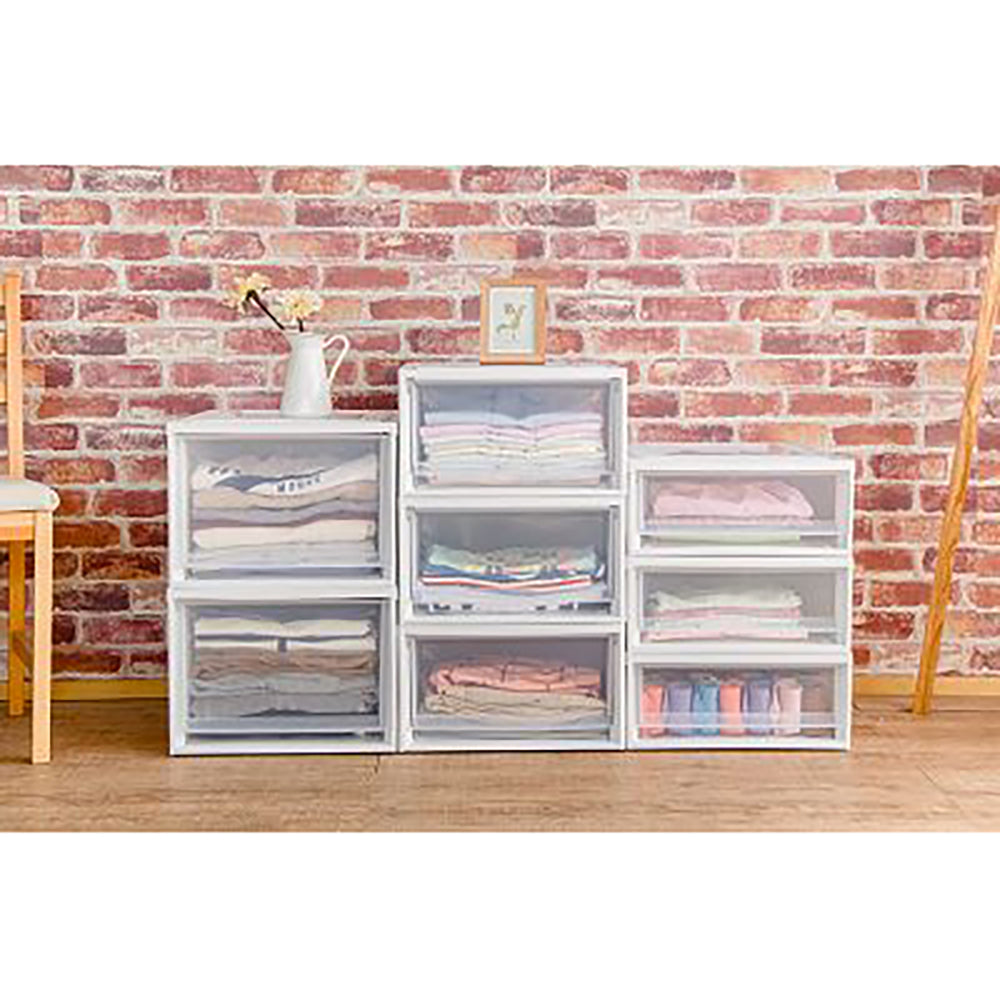IRIS USA 43 Quart Deep Box Stackable Plastic Storage Chest Drawer, White, 3 Pack