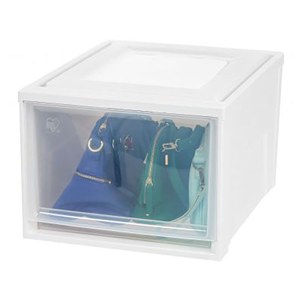 IRIS USA 43 Quart Deep Box Stackable Plastic Storage Chest Drawer, White, 3 Pack