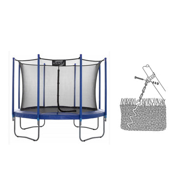 Upper Bounce Easy Assemble Durable 10 Foot Trampoline & Metal Ground Anchor Kit