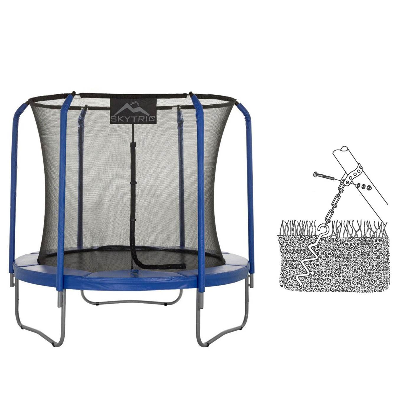 Upper Bounce Skytric 8 Foot Trampoline w/ Top Ring Enclosure & Ground Anchor Kit