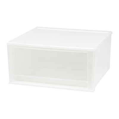 IRIS 129803 Large 51 Quart Stackable Pull Out Clear Front Plastic Drawer, White