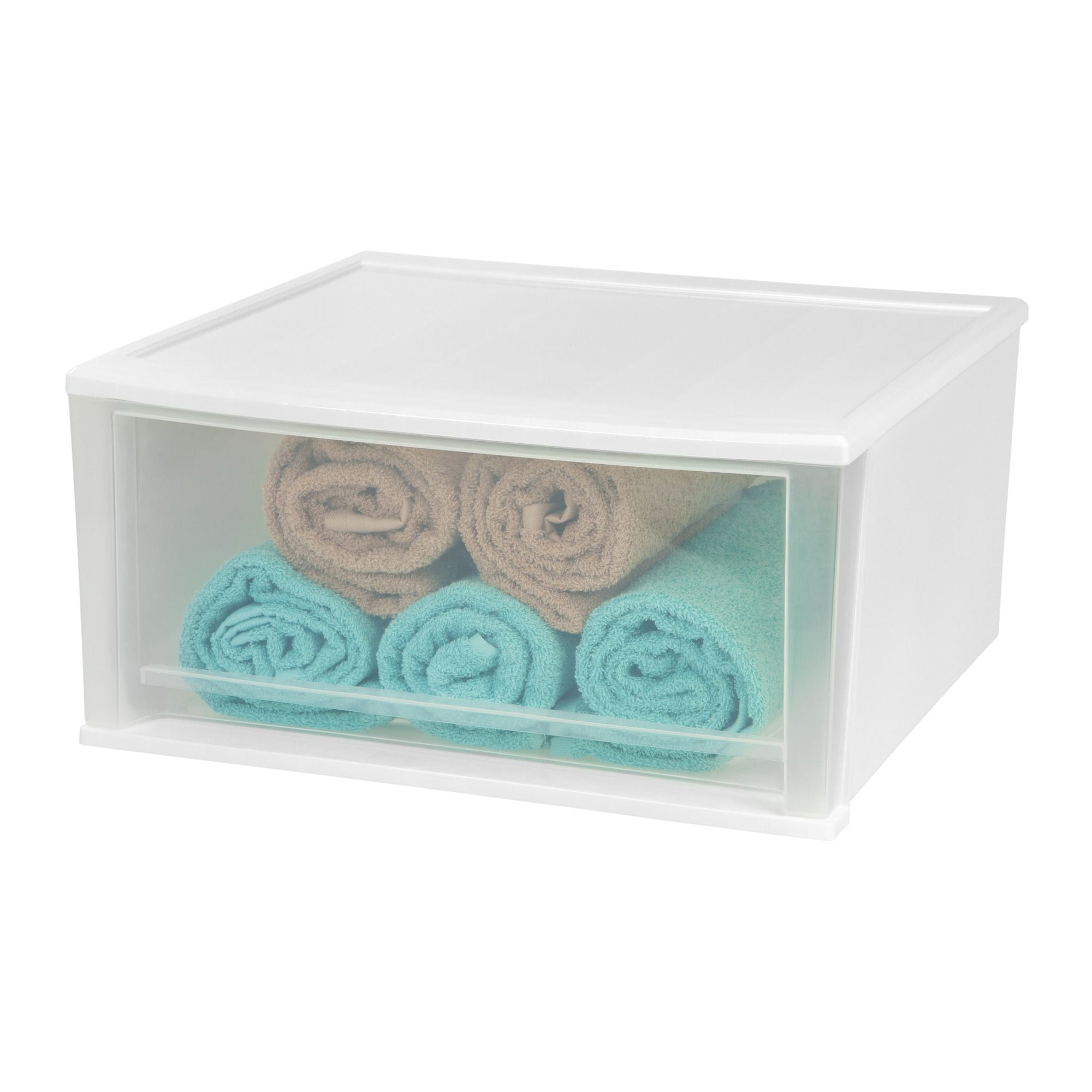 IRIS 129803 Large 51 Quart Stackable Pull Out Clear Front Plastic Drawer, White