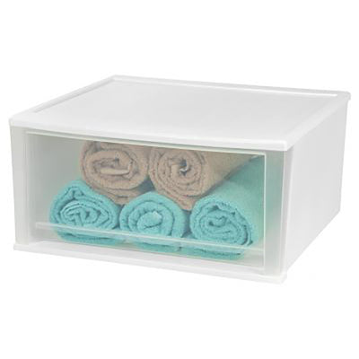 7 Qt Plastic Extra Large Stacking Tote Drawer, White, 4 Pack (Open Box)