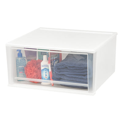 IRIS 129803 Large 51 Quart Stackable Pull Out Clear Front Plastic Drawer, White