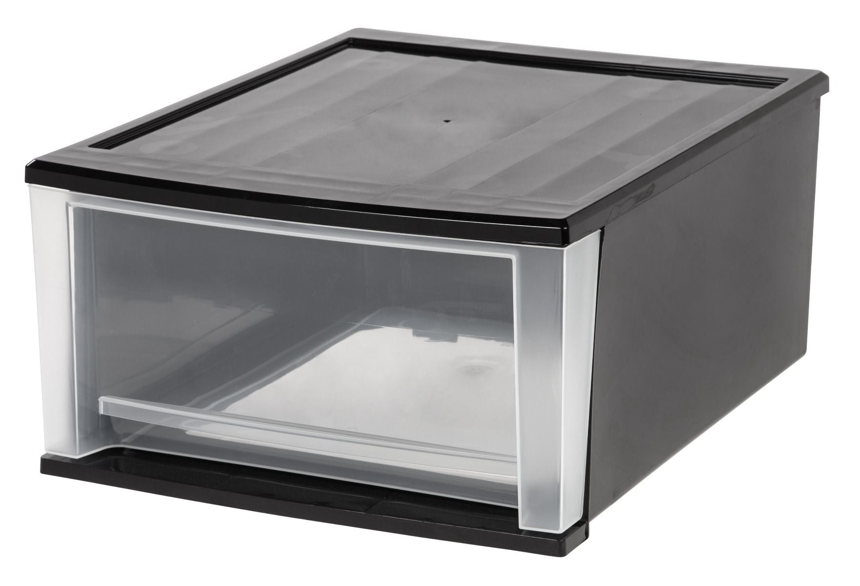 IRIS USA Large 32 Quart Stackable Pull Out Clear Front Plastic Drawer, Black (2 Pack)