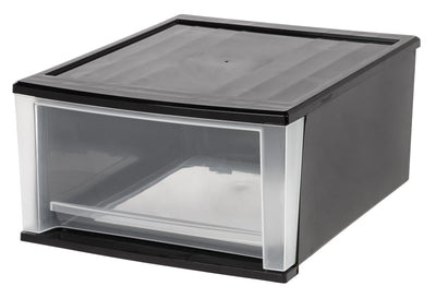 IRIS USA Large 32 Quart Stackable Pull Out Clear Front Plastic Drawer, Black (2 Pack)
