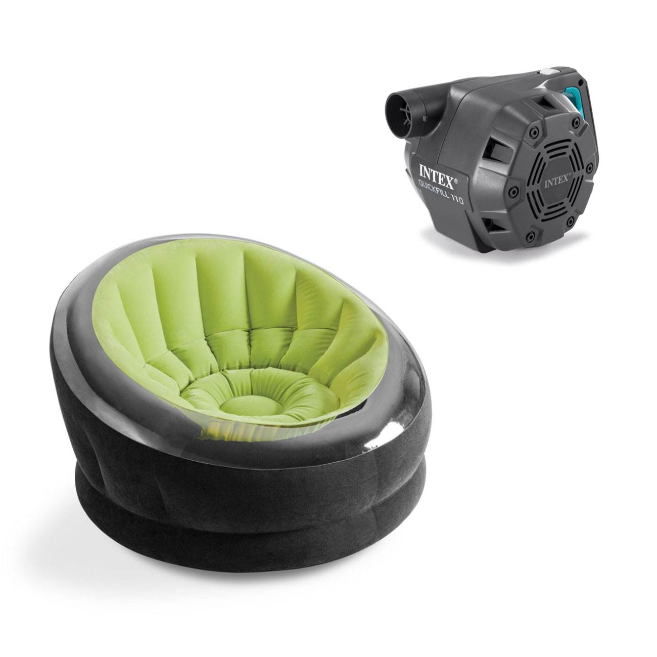 Intex Empire Inflatable Lounge Chair, Lime Green & Intex 120V Electric Air Pump - VMInnovations
