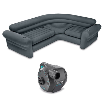 Intex Inflatable Portable Indoor Corner Couch Sectional Sofa w/ Cupholders, GrayIntex 120 Volt Quick-Fill AC Electric 38.9 CFM Inflatable Float & Air Bed Pump