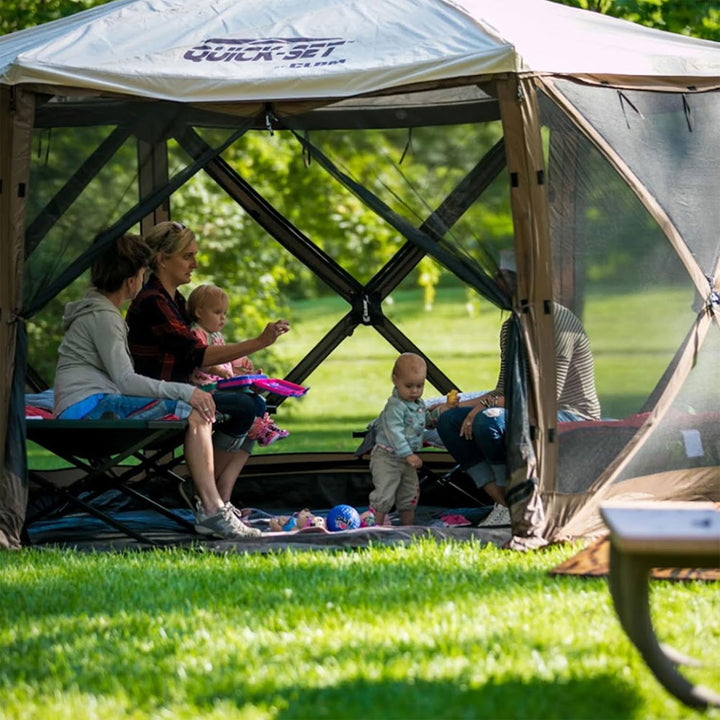 Clam Quick Set Escape Sky Camper Gazebo Canopy Shelter w/ Floor, Brown (Used)