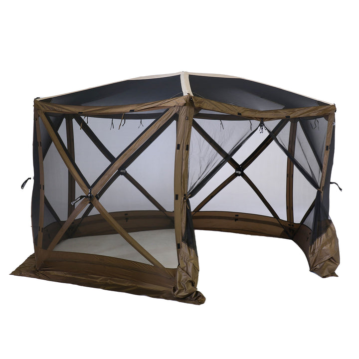 Clam Quick Set Escape Sky Camper Gazebo Canopy Shelter w/ Floor, Brown (Used)