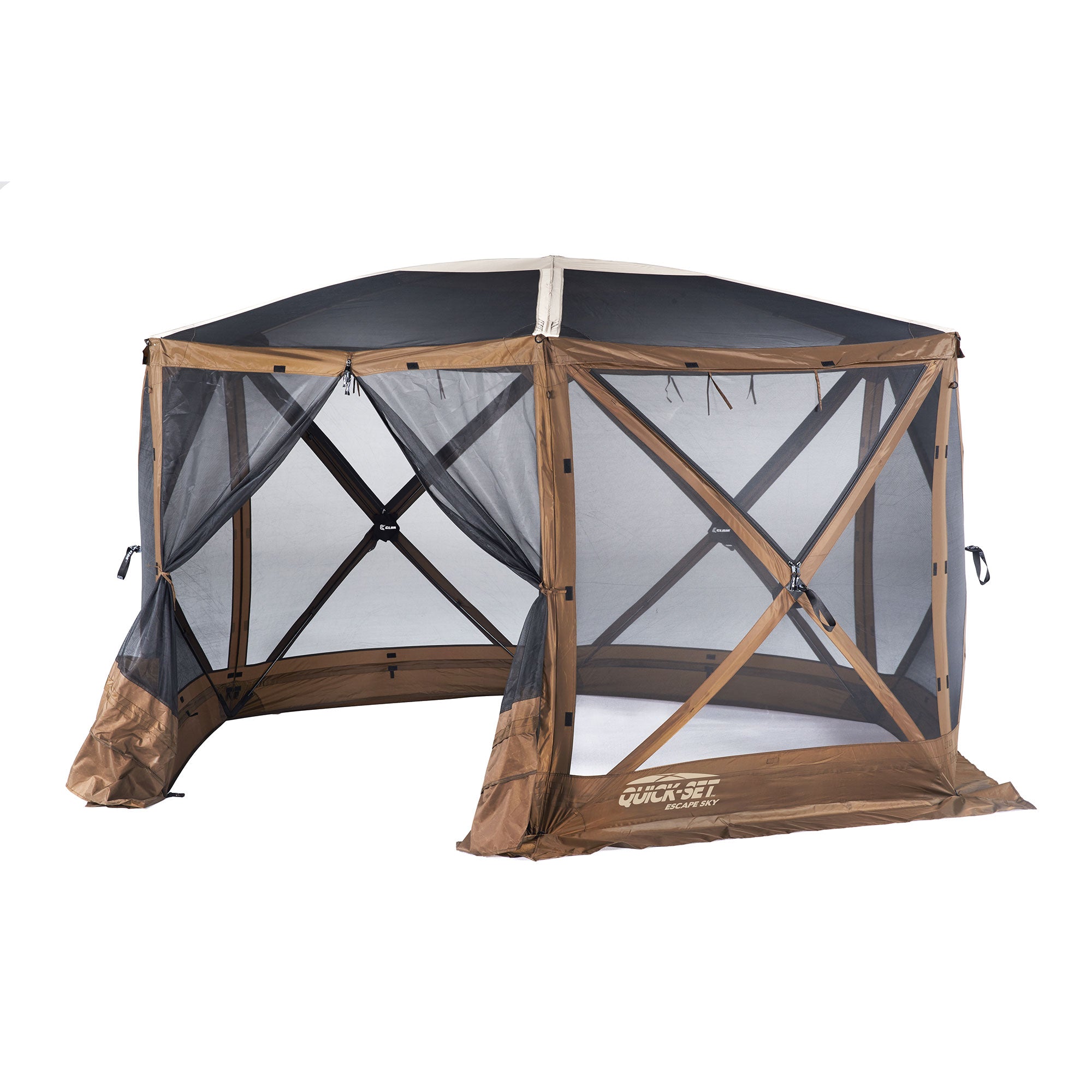 Clam Quick Set Escape Sky Camper Gazebo Canopy Shelter w/ Floor, Brown (Used) - VMInnovations