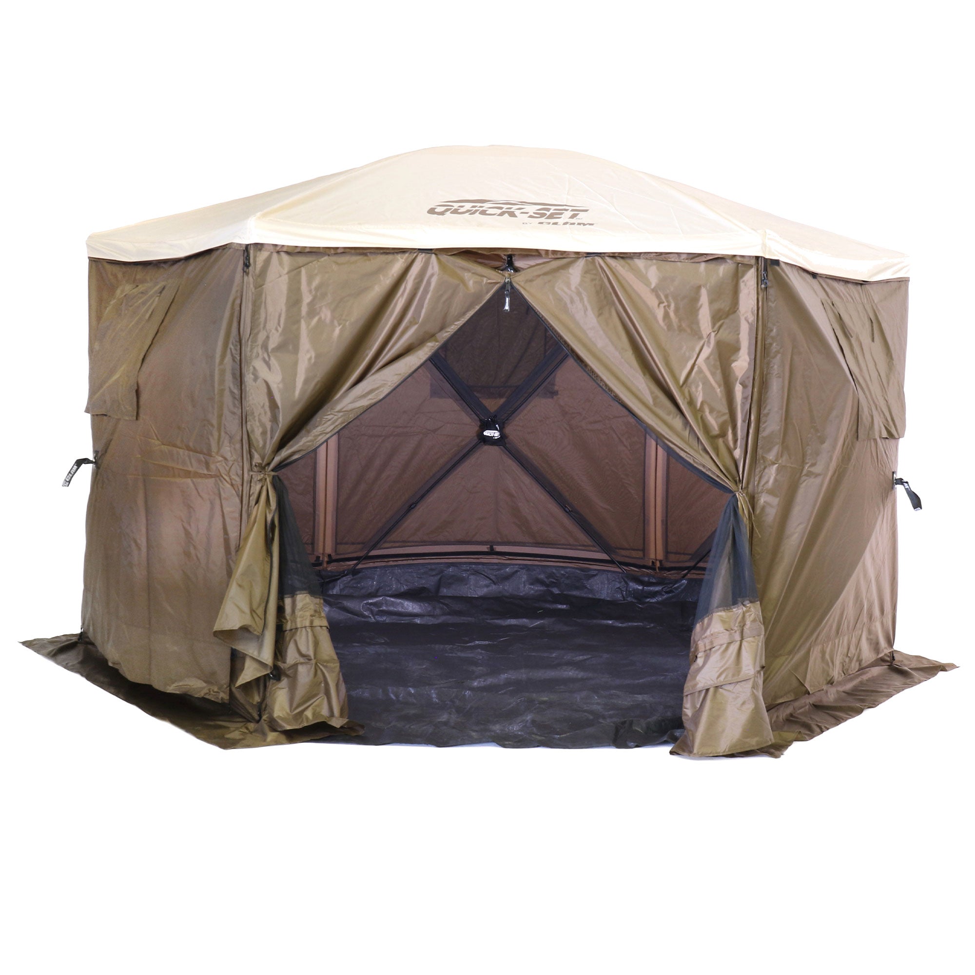 Clam Quick Set Escape Sky Camper Gazebo Canopy Shelter w/ Floor, Brown (Used) - VMInnovations
