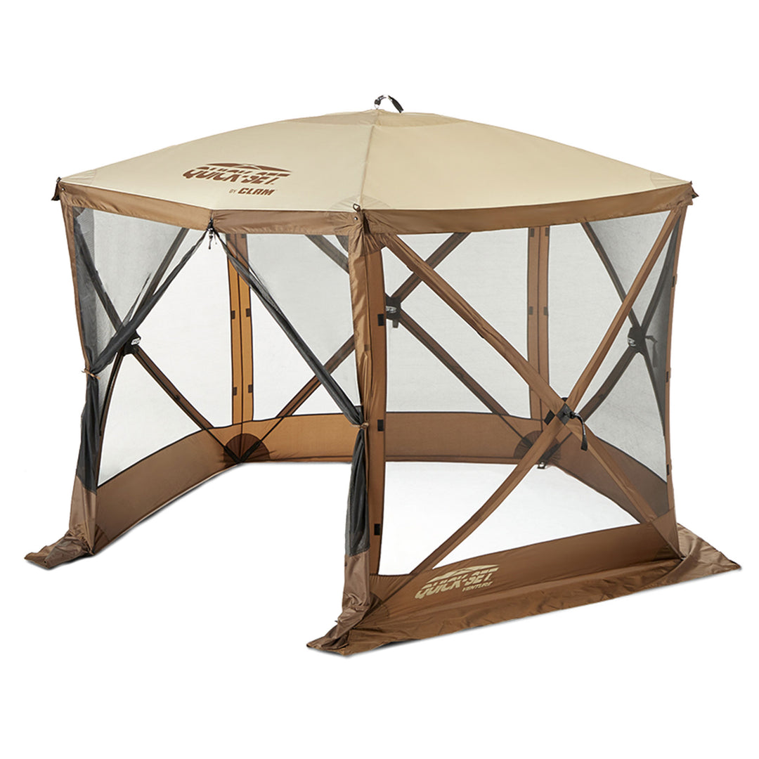 Clam PortableCanopy Shelter, Brown w/ Clam Quick Set Wind & Sun Panels (3 Pack) - VMInnovations