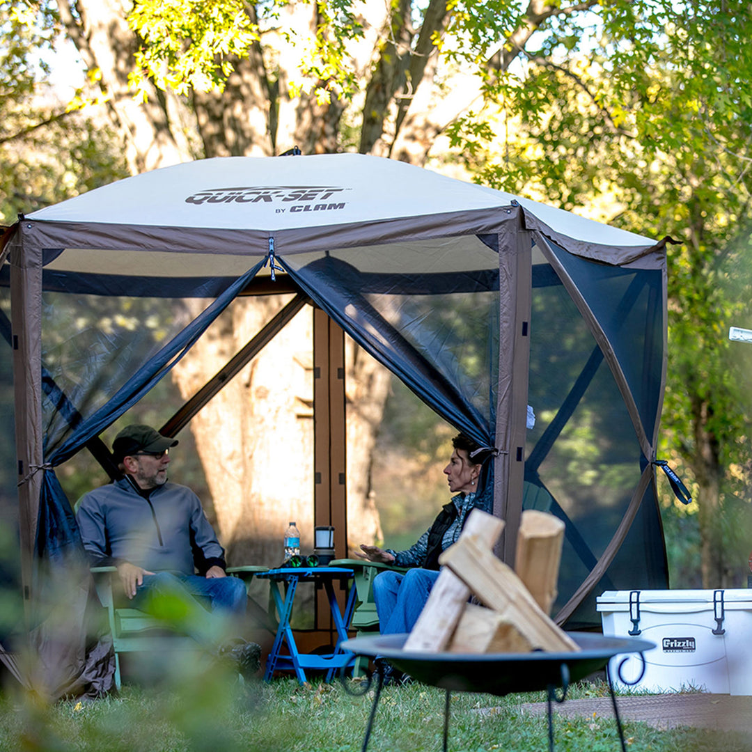 CLAM QuickSet Venture Portable Camping Gazebo Canopy Shelter, Brown (Open Box)