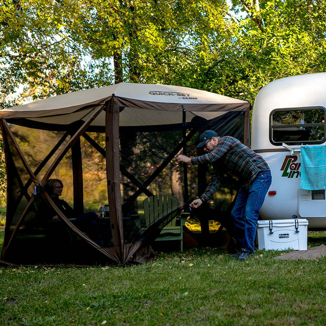 CLAM QuickSet Venture Portable Camping Gazebo Canopy Shelter, Brown (Open Box)