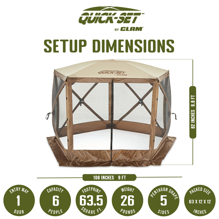 CLAM QuickSet Venture Portable Camping Gazebo Canopy Shelter, Brown (Open Box)